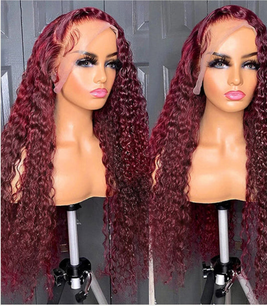 Burgundy deep wavy wig